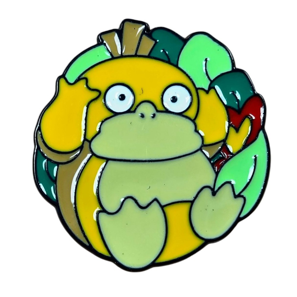 Nintendo Pokemon Cute Psyduck w/ Leave Background Round Enamel Pin